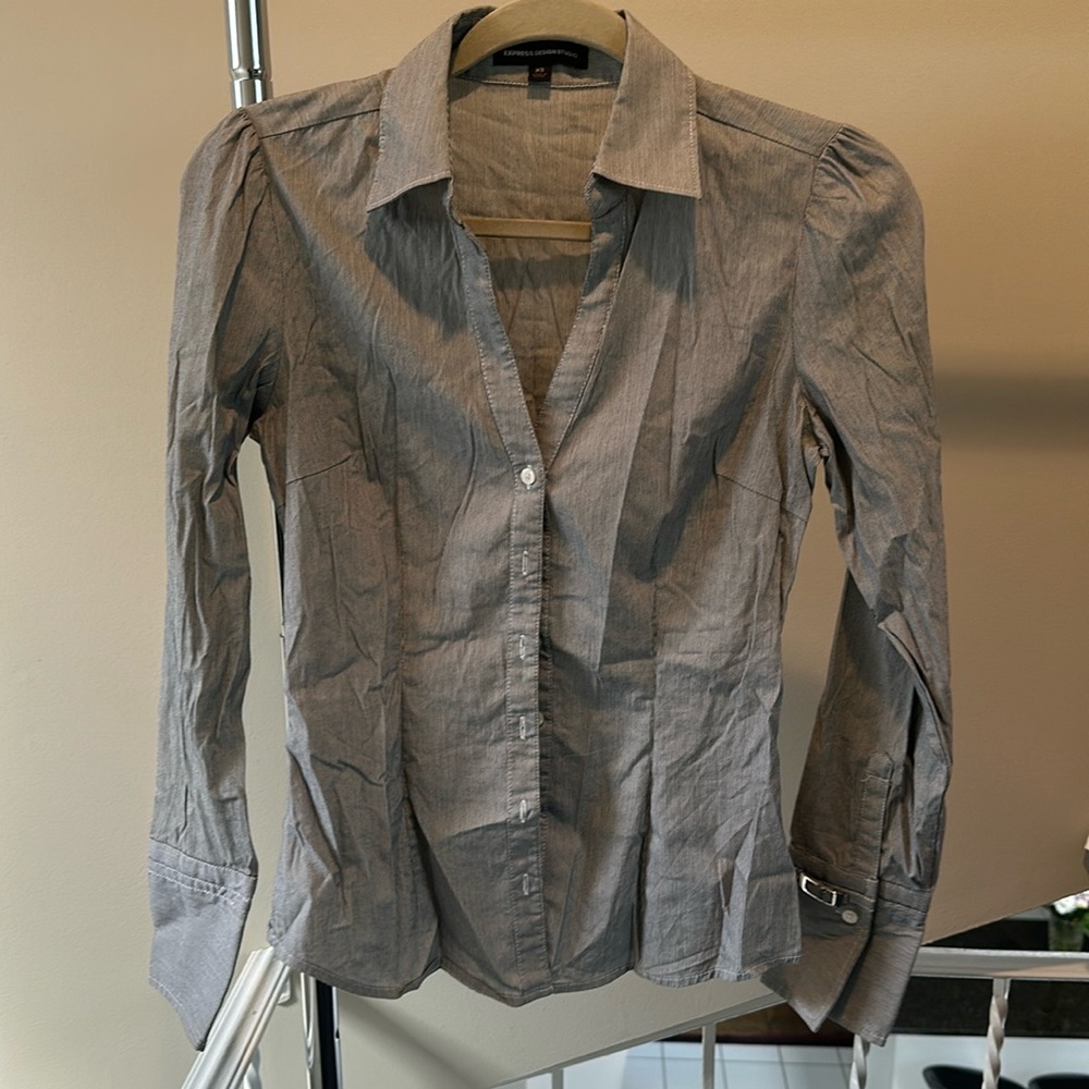 Express Size XS Gray/White striped button down